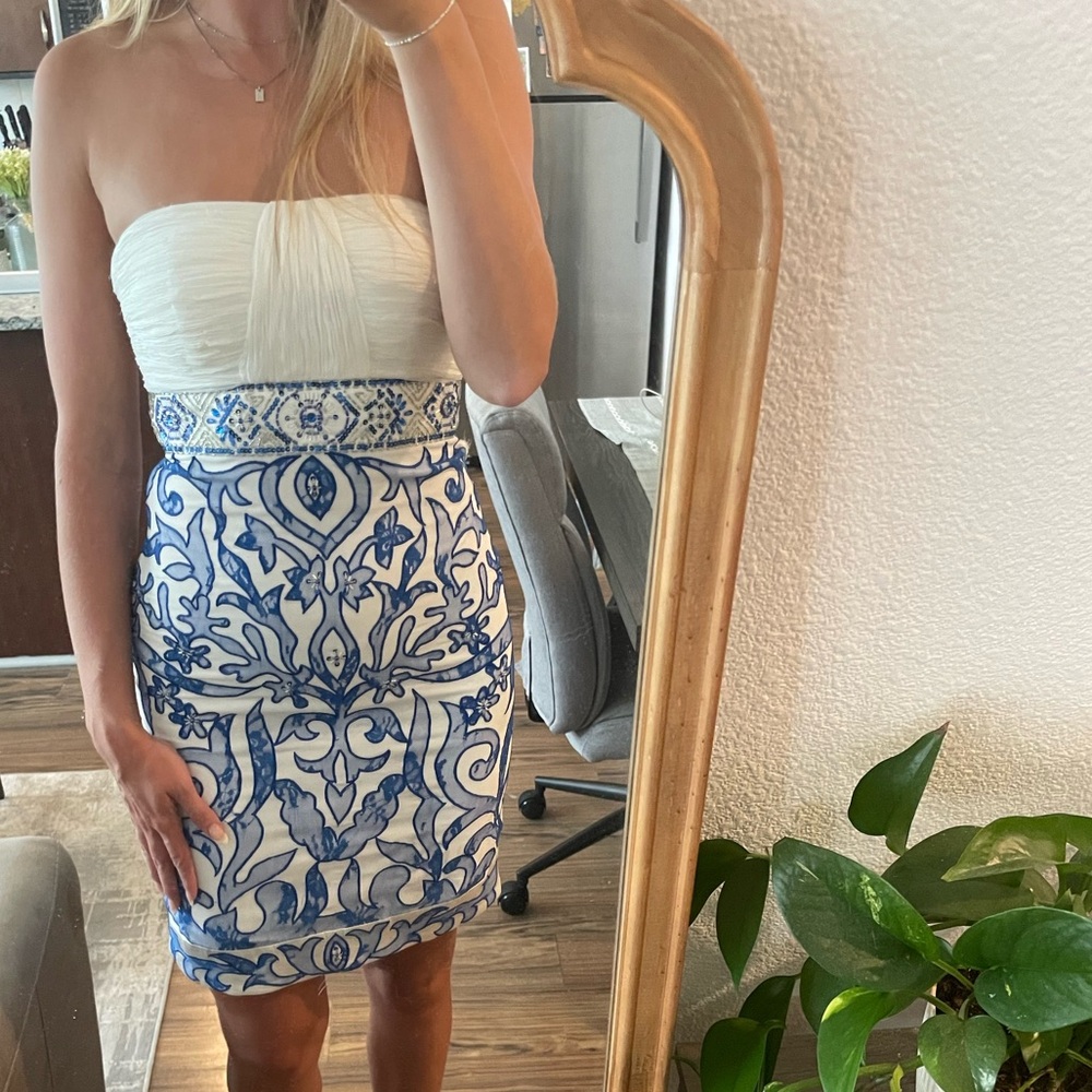 Sue Wong Walt Disney Signature Dress Strapless Ivory Blue Women's Size 4